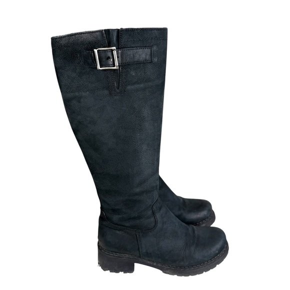 Greyder Black Leather‎ Tall Boots EU 37 US 6.5 Zip Side Closure Block Heel - Picture 1 of 16